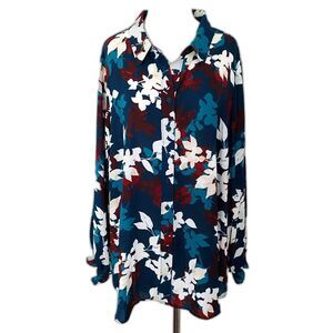NWT Lane Bryant Plus Size Leaf Print Button Up Long Sleeve Blouse Top Sz  22/24